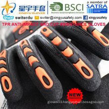 Cut-Resistance and Anti-Impact TPR Gloves, 18g Hppe Shell Cut-Level 3, Sandy Nitrile Palm Coated, Anti-Impact TPR on Back Mechanic Gloves